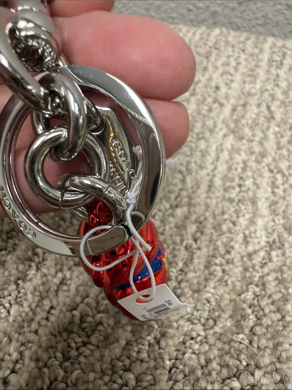 Coach X Captain Marvel Red Bear Keychain Charm with Star Detail